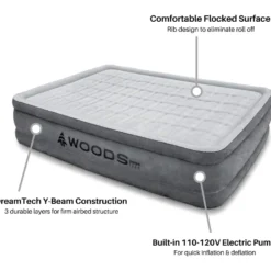 Woods Queen DreamTech Comfort Cell Double-High Inflatable Air Mattress/Airbed W/ Built-In 120V Pump 18 Woods Queen DreamTech Comfort Cell Double-High Inflatable Air Mattress/Airbed W/ Built-In 120V Pump -Wander Camp Shop woods double high dreamtech queen with pump 1da50d59 f917 4e36 8d27 d9f5577ceb56