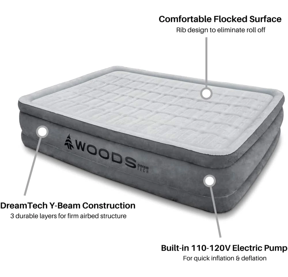 Woods Queen DreamTech Comfort Cell Double-High Inflatable Air Mattress/Airbed W/ Built-In 120V Pump 9 Woods Queen DreamTech Comfort Cell Double-High Inflatable Air Mattress/Airbed W/ Built-In 120V Pump - Image 7
