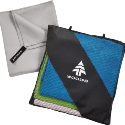 Woods Compact Lightweight Absorbent & Fast-Drying Microfibre Camping Beach Towels, Assorted, 4-pk, 33.5 X 59-in
