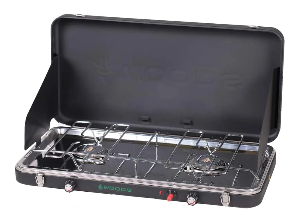 Woods™ Quick Fire Double-Burner 20,000 BTUs Electric Start Camp Stove 3 Woods™ Quick Fire Double-Burner 20,000 BTUs Electric Start Camp Stove